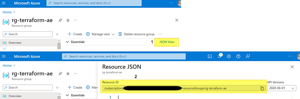 Screenshot of Azure portal showing Resource ID