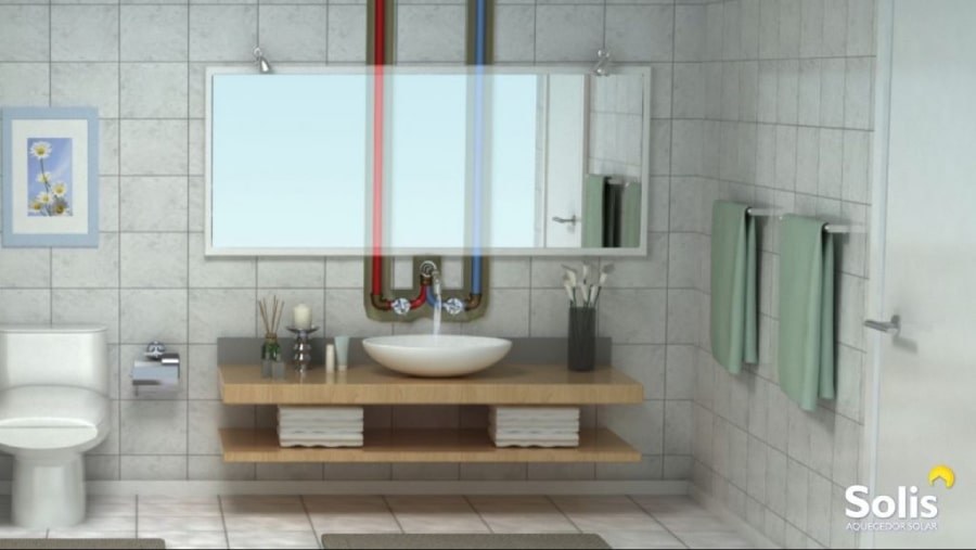 sistema de aquecimento solar abastecendo com água aquecida banheiro