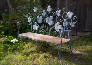 Garden benches, wrought iron garden seat, metal bench, oak bench