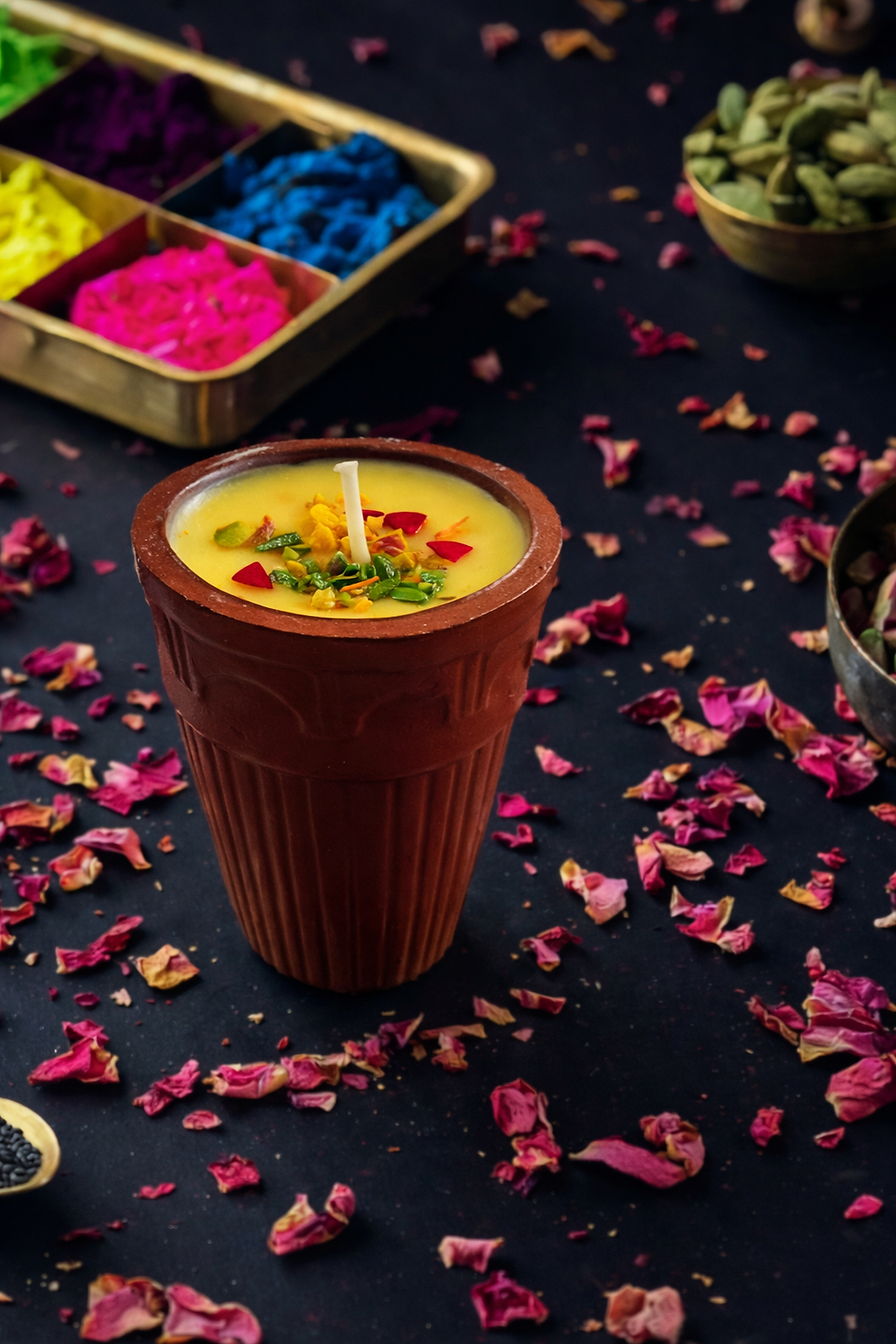 Thumbnail: SELEMO Holi Special Thandai Saffron Almond Candle Festive Terracotta Cup Edition