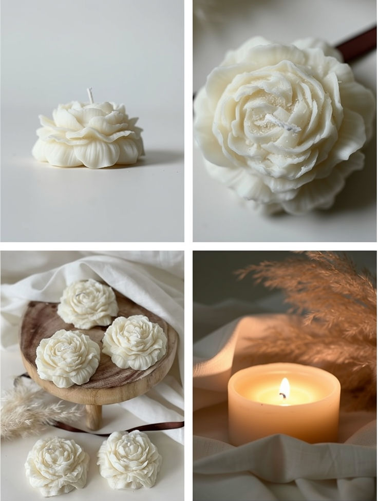 Thumbnail: Selemo British Rose Peony Flower Candle | Handmade Scented Soy Wax Candle
