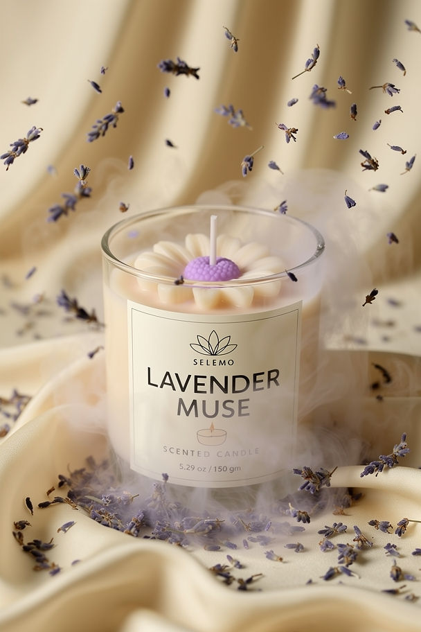 Thumbnail: SELEMO Lavender Muse Candle | 150 gm Soy + Gel Wax | Calming Lavender Fragrance