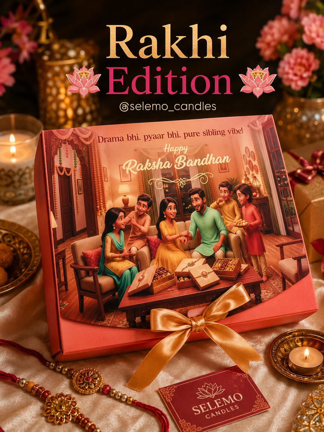 SELEMO Luxury Raksha Bandhan Special Candle Hamper Box| Premium Festive Hamper