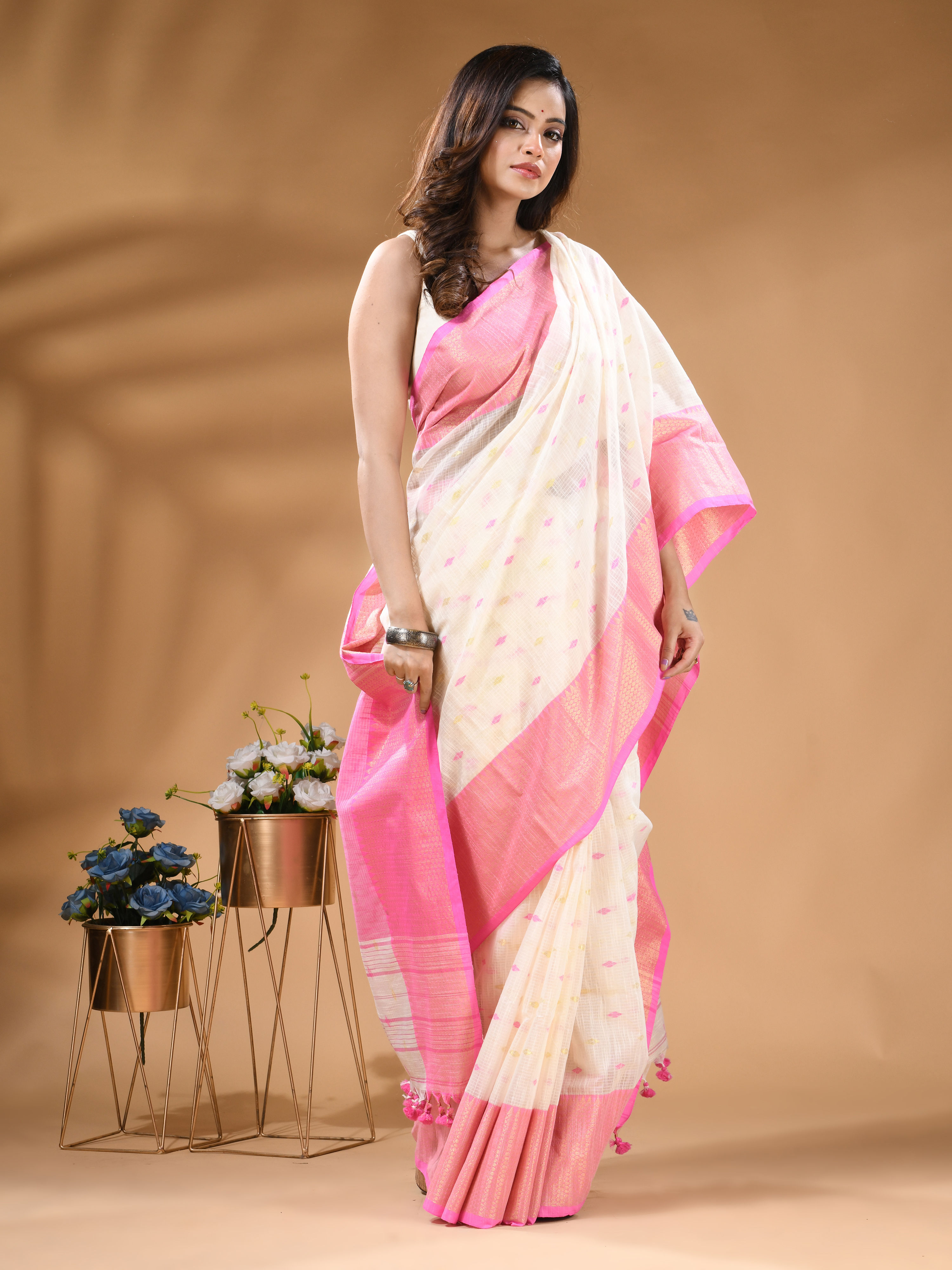 WoodenTant Women's Woven Handloom Pure Cotton Silk Saree