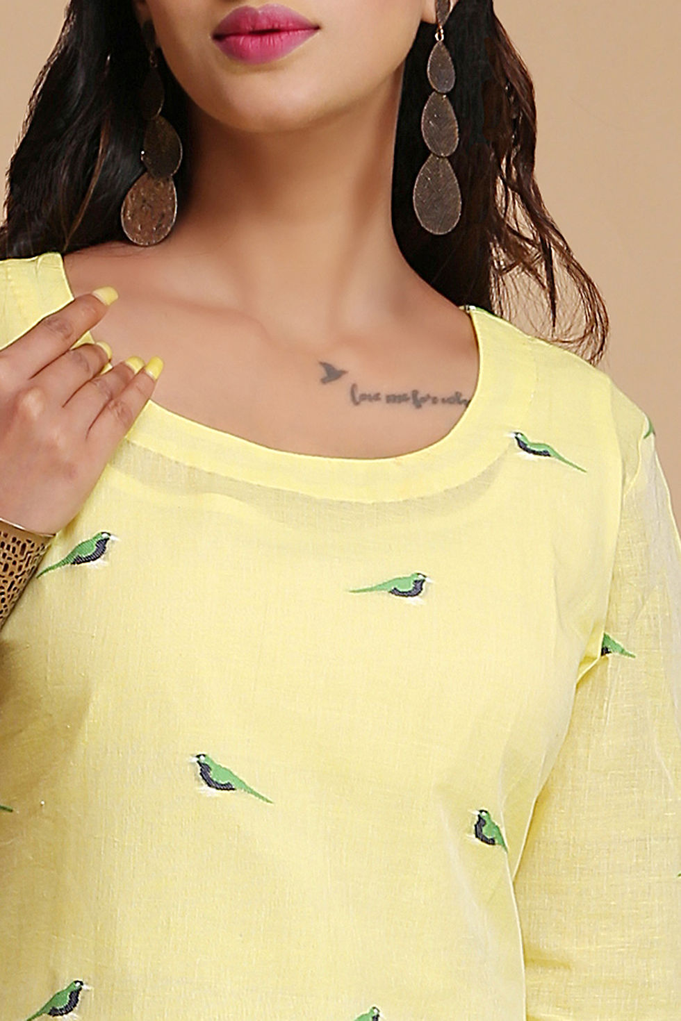 Thumbnail: Khadi Cotton Kurti Pant Set inYellow