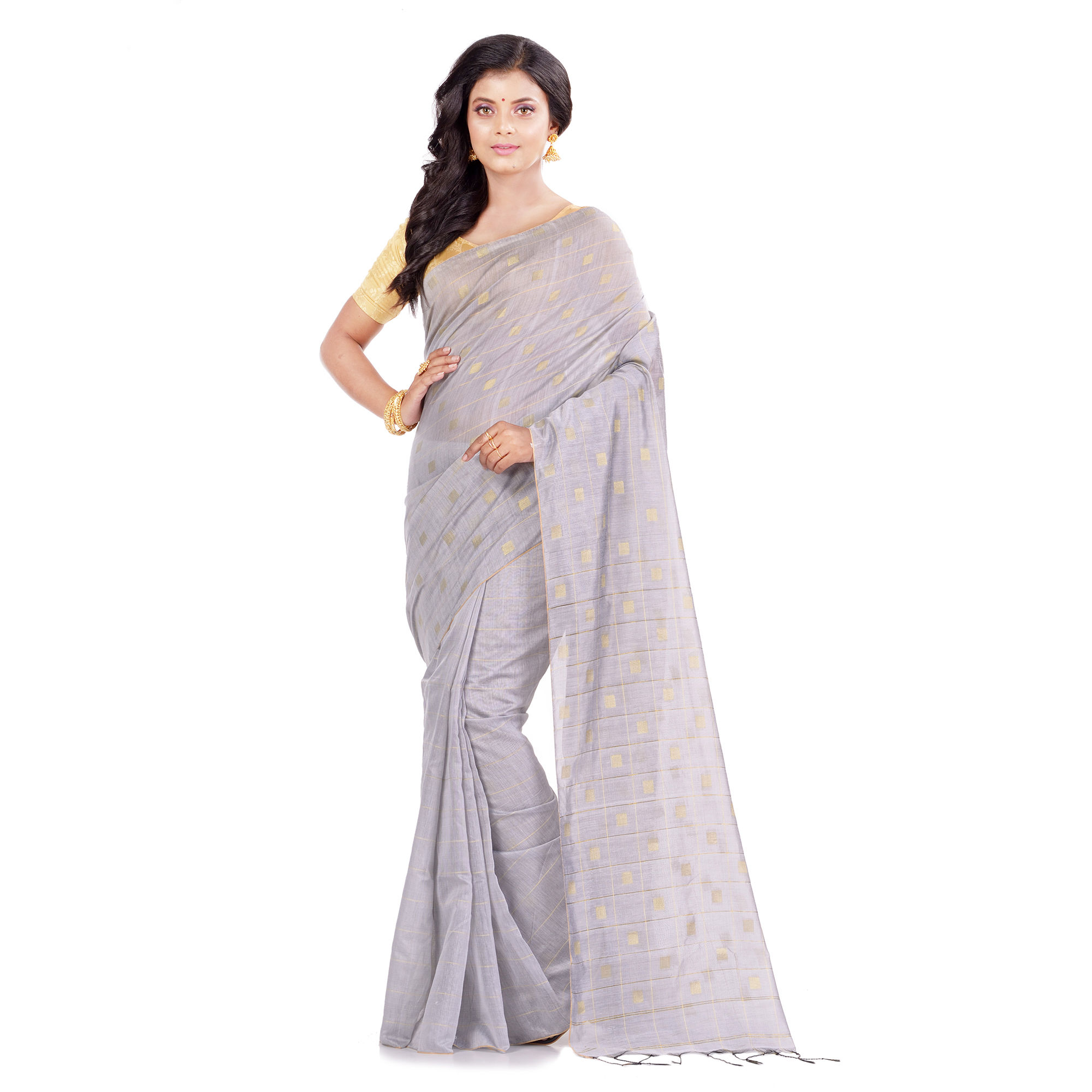 Handloom Cotton Silk Saree in Silver