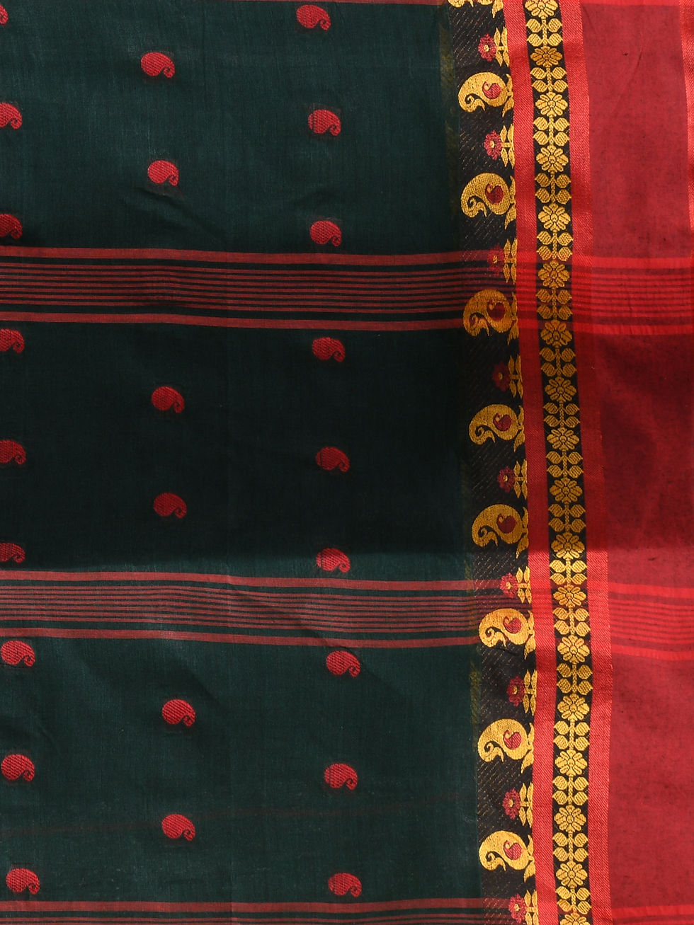 Thumbnail: Pure Cotton Tant Saree in Bottle Green with Solid Border