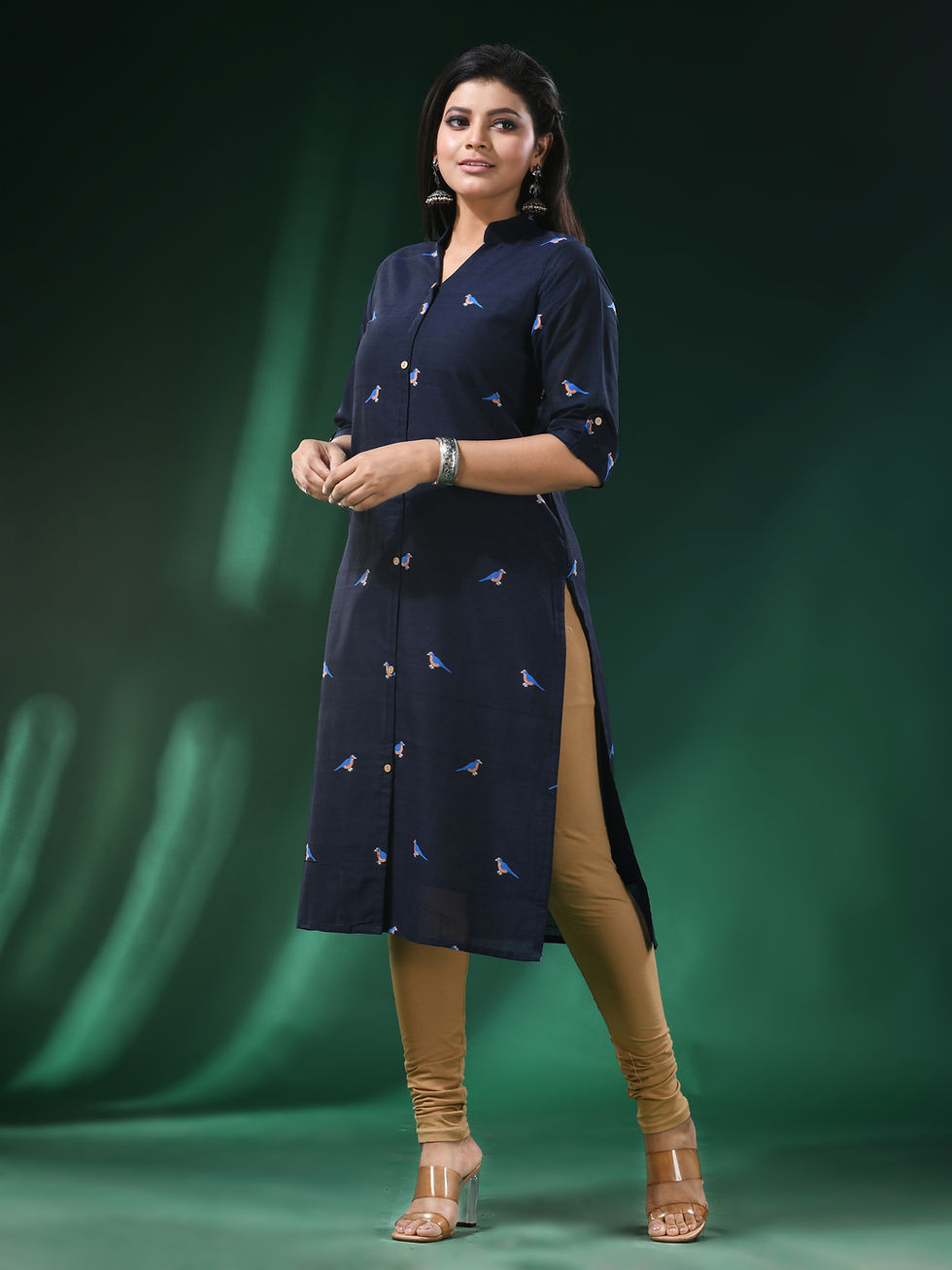 Thumbnail: Premium Bengal Woven Thread Cotton Kurti in Royal Blue