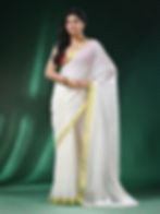Thumbnail: Authentic Bengal Cotton Plain Saree with Zari Border (White).