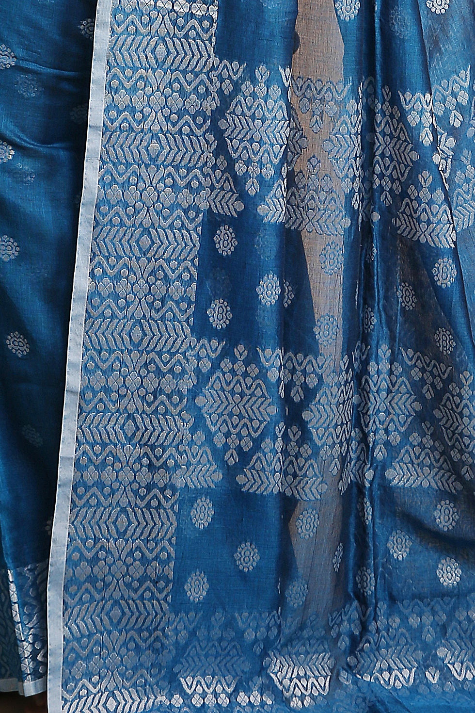 Thumbnail: bengal cotton handloom saree in aqua blue color with blouse p