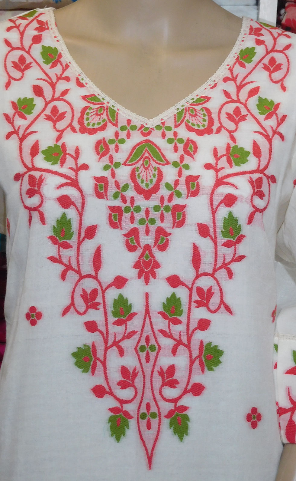 Thumbnail: Premium Bengal Pure Cotton Woven Jamdani Kurti in White