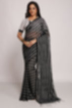 Thumbnail: Cotton Silk Striped Handloom Saree in Black & White