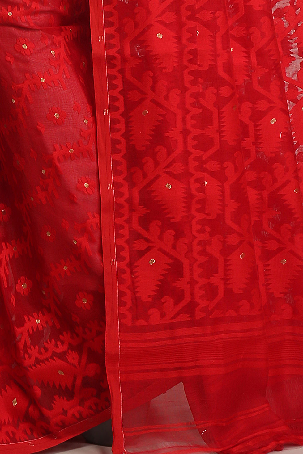 Thumbnail: Self Design Dhakai Jamdani Saree Without Blouse Piece (Red).