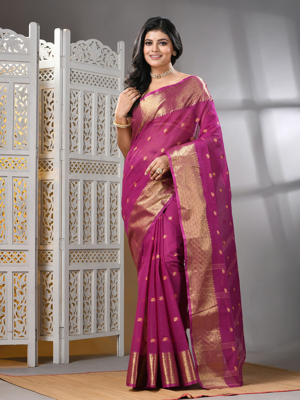 Thumbnail: Pure Cotton Tant Saree in Purple with Designer Zari Border