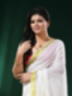 Thumbnail: Authentic Bengal Cotton Plain Saree with Zari Border (White).