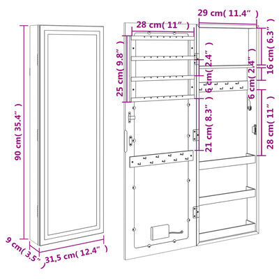 Miniature : Armoire à bijoux, avec miroir et éclairage LED, mural.