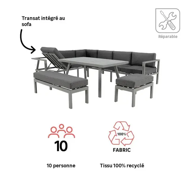 Miniature : Salon d'angle en aluminium anthracite 10 personnes Naxos II NATERIAL.