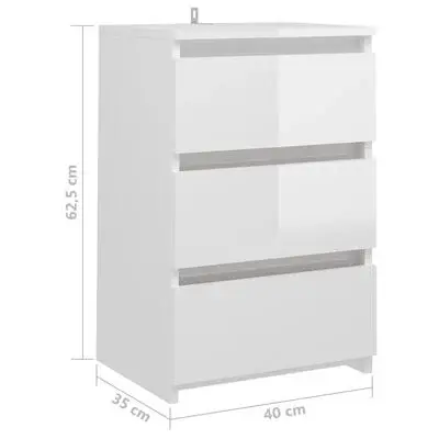 Miniature : Tables de chevet, 2 pcs, blanc brillant, 40x35x62,5 cm, aggloméré.