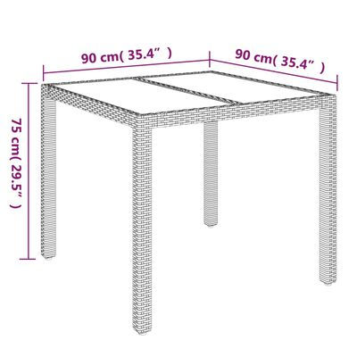 Miniature : Table de jardin dessus en verre Noir 90x90x75 cm Résine tressée.