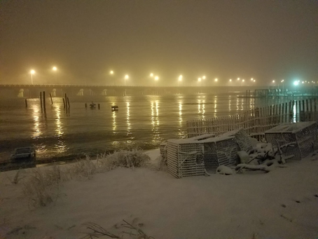OceanView in Norfolk, Snow at Night, January 2018. Exiled to life under a bridge, and now, snowed in. (5 Pics)