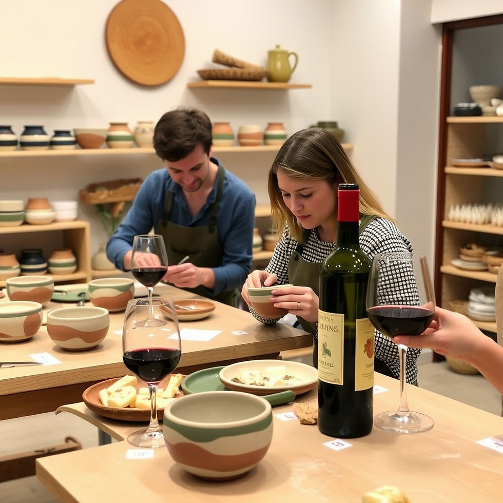 Date night make your own pottery workshop in a pottery studio. wine & cheese is also serve