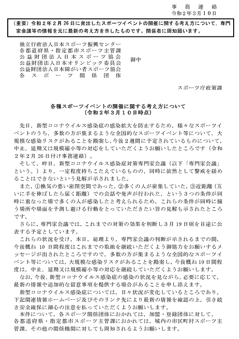 ①_200310_各種スポーツイベントの開催に関する考え方について(令和2年3月