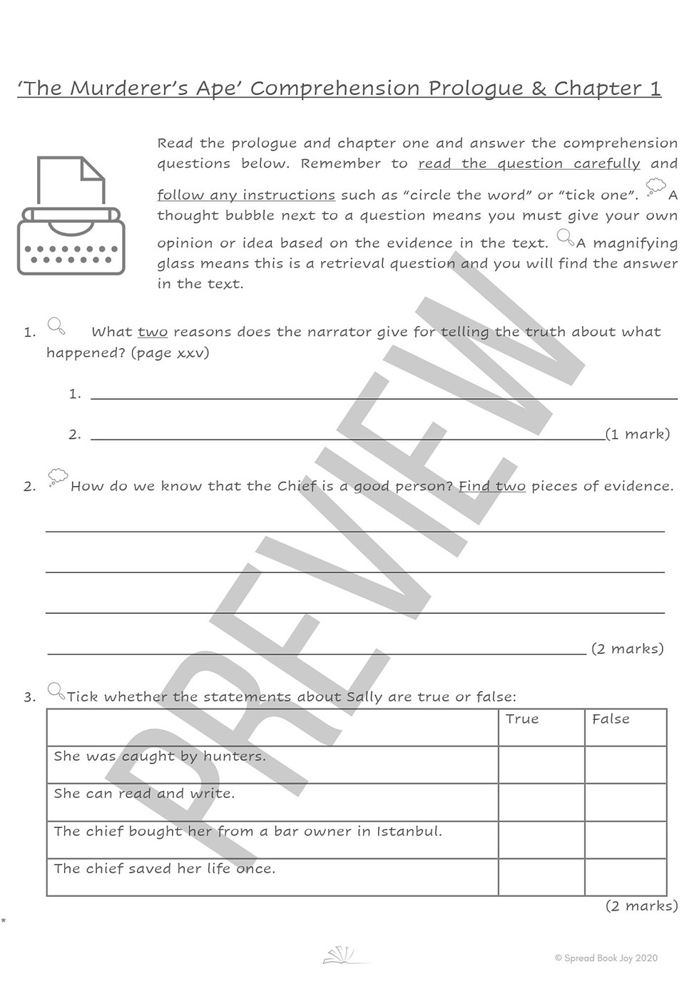Thumbnail: Year 5/6 Reading Comprehension Questions: The Murderer's Ape