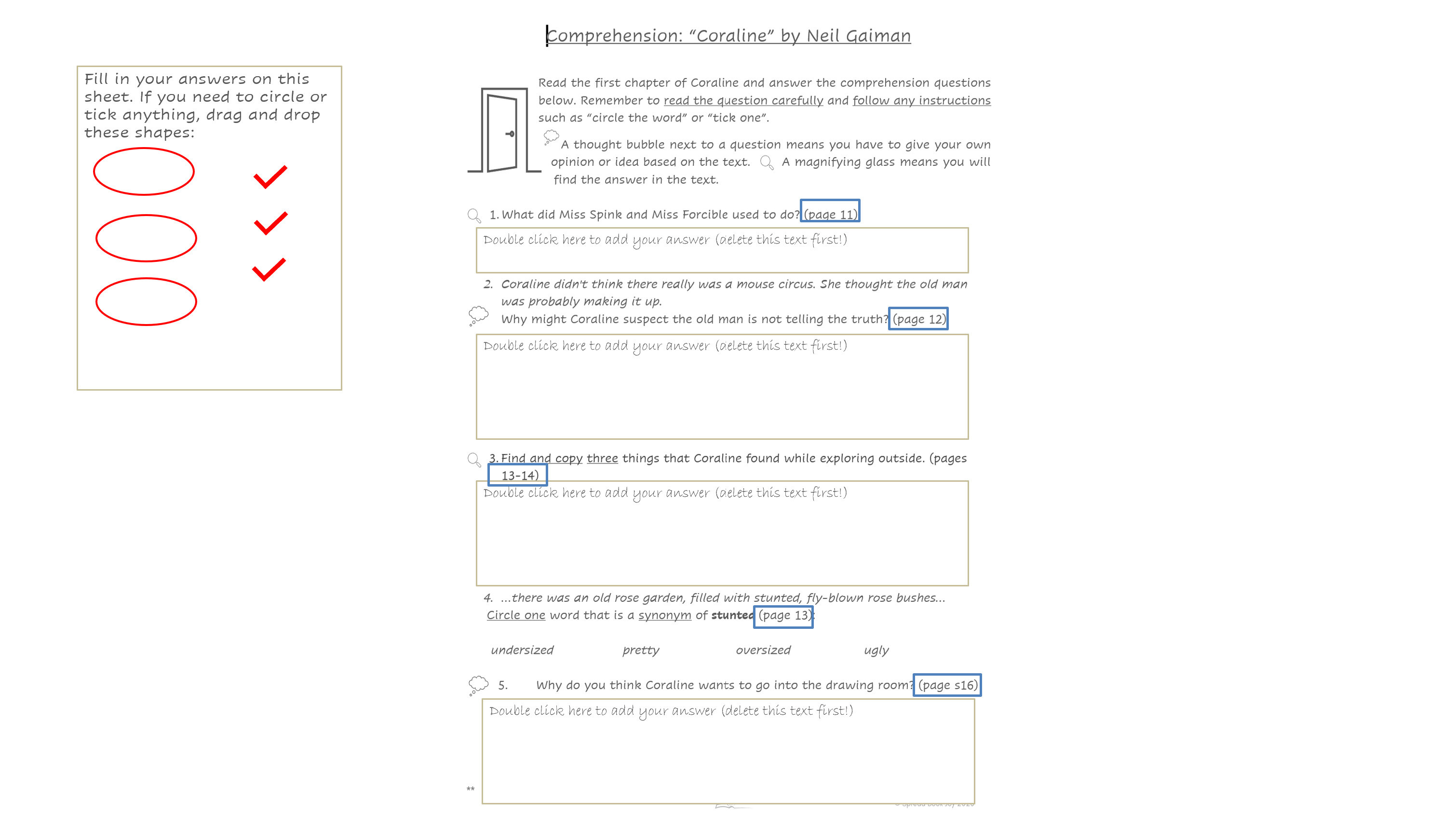Coraline Chapter 1 Comprehension Questions and Answers