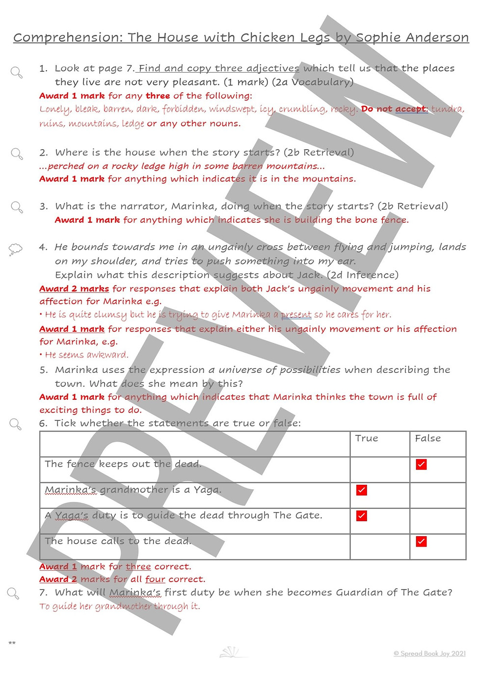 Thumbnail: Year 5/6 Reading Comprehension Questions: The House with Chicken Legs