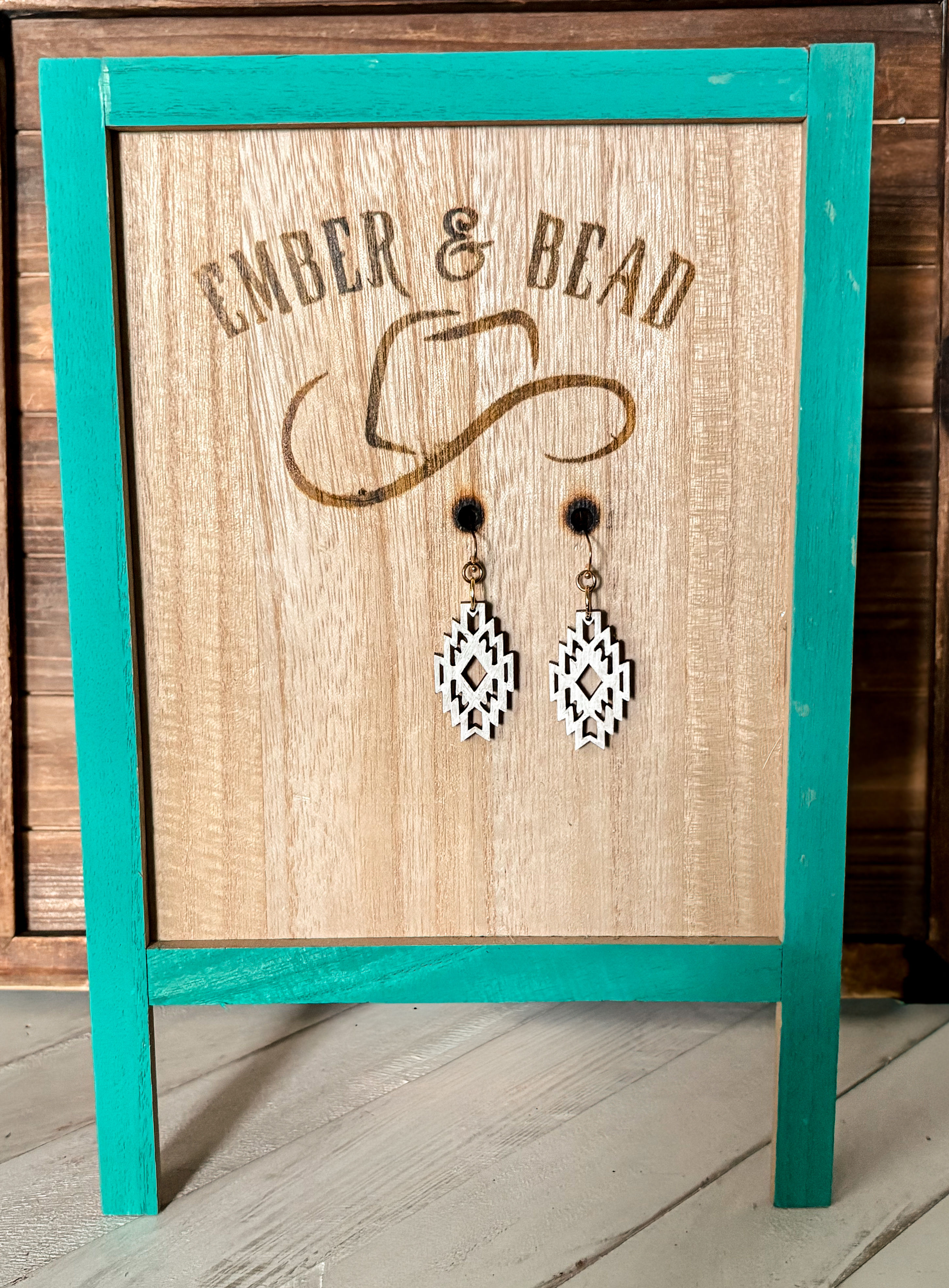 White Aztec cutout earrings