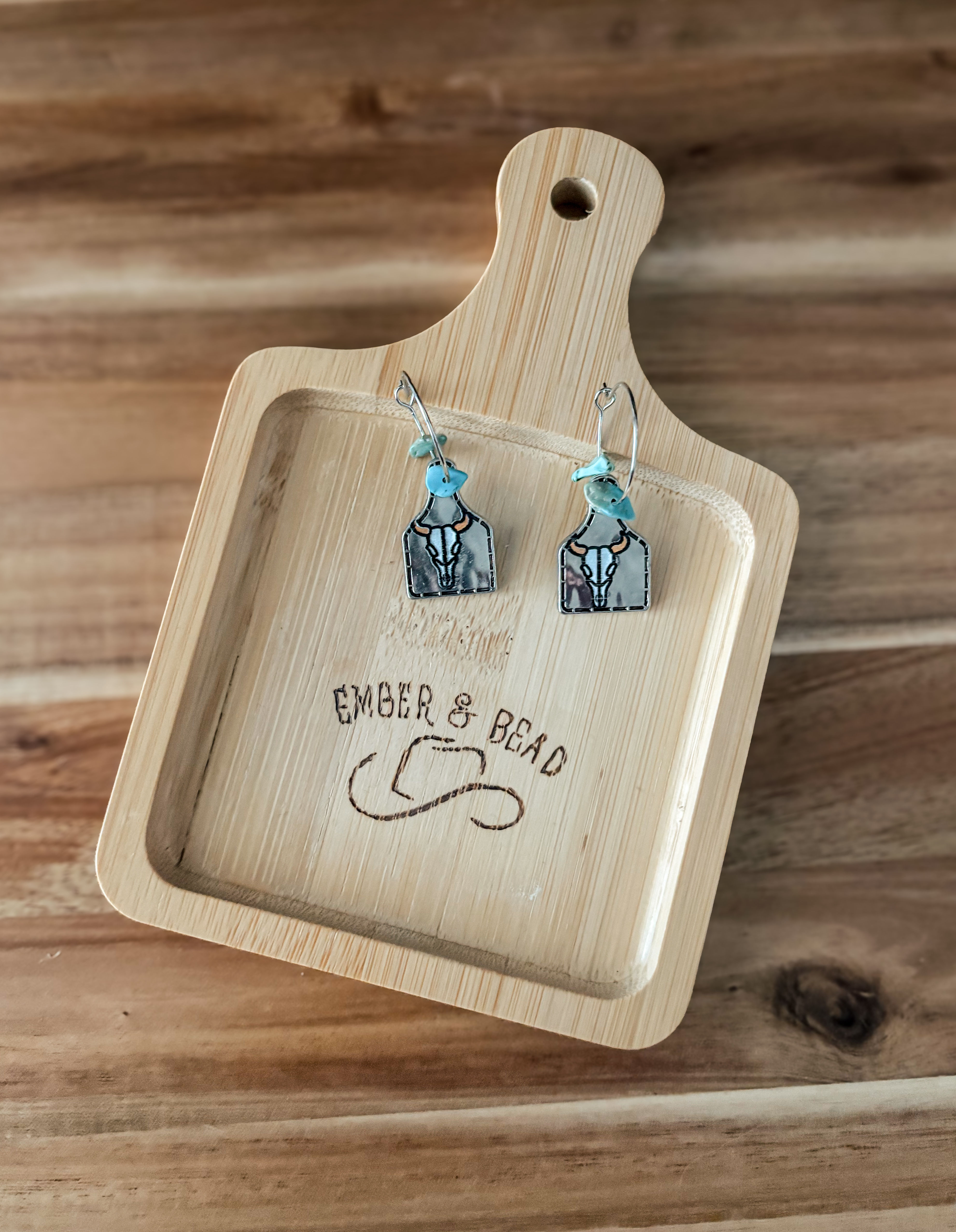 Bull Skull Cow Tag Hoops