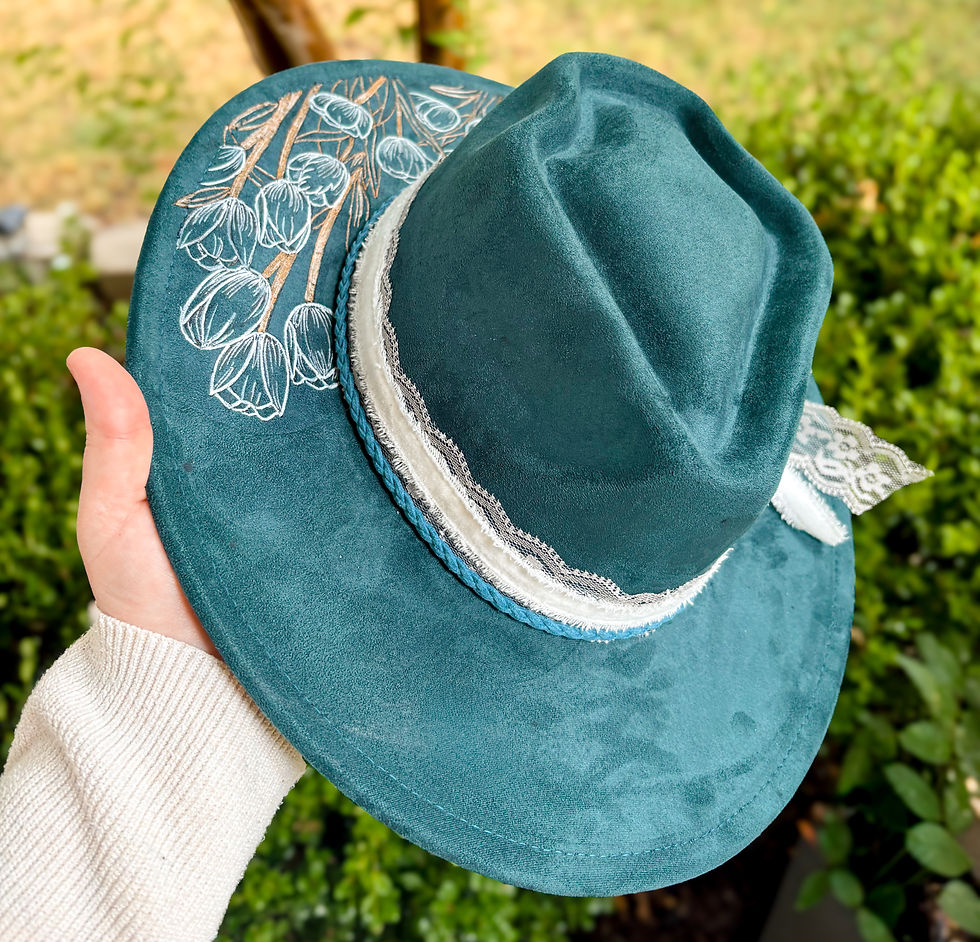 Thumbnail: Hand Burned & Painted Hat- White Tulips