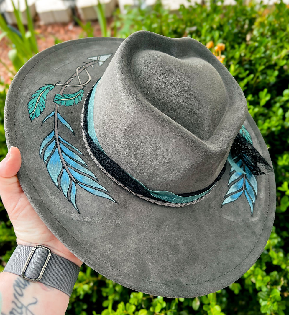 Thumbnail: Vegan Suede Hand Burned Hat- Curved Arrows