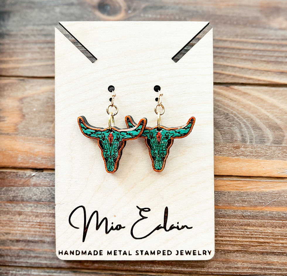 Wooden Cow skull earrings