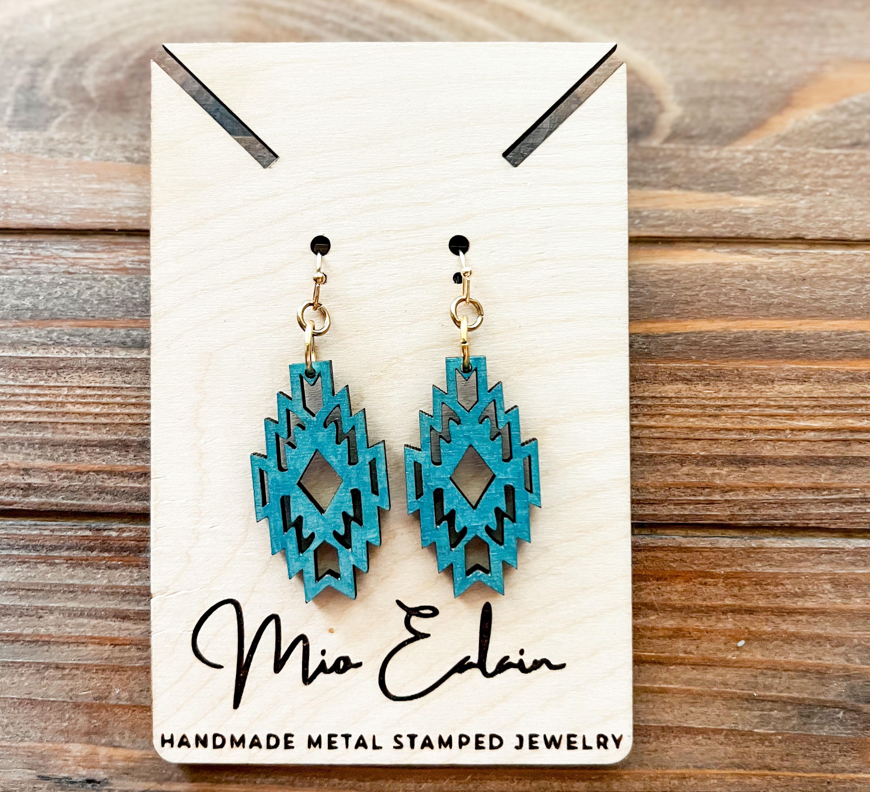 Peacock Blue Aztec Cutout Earrings
