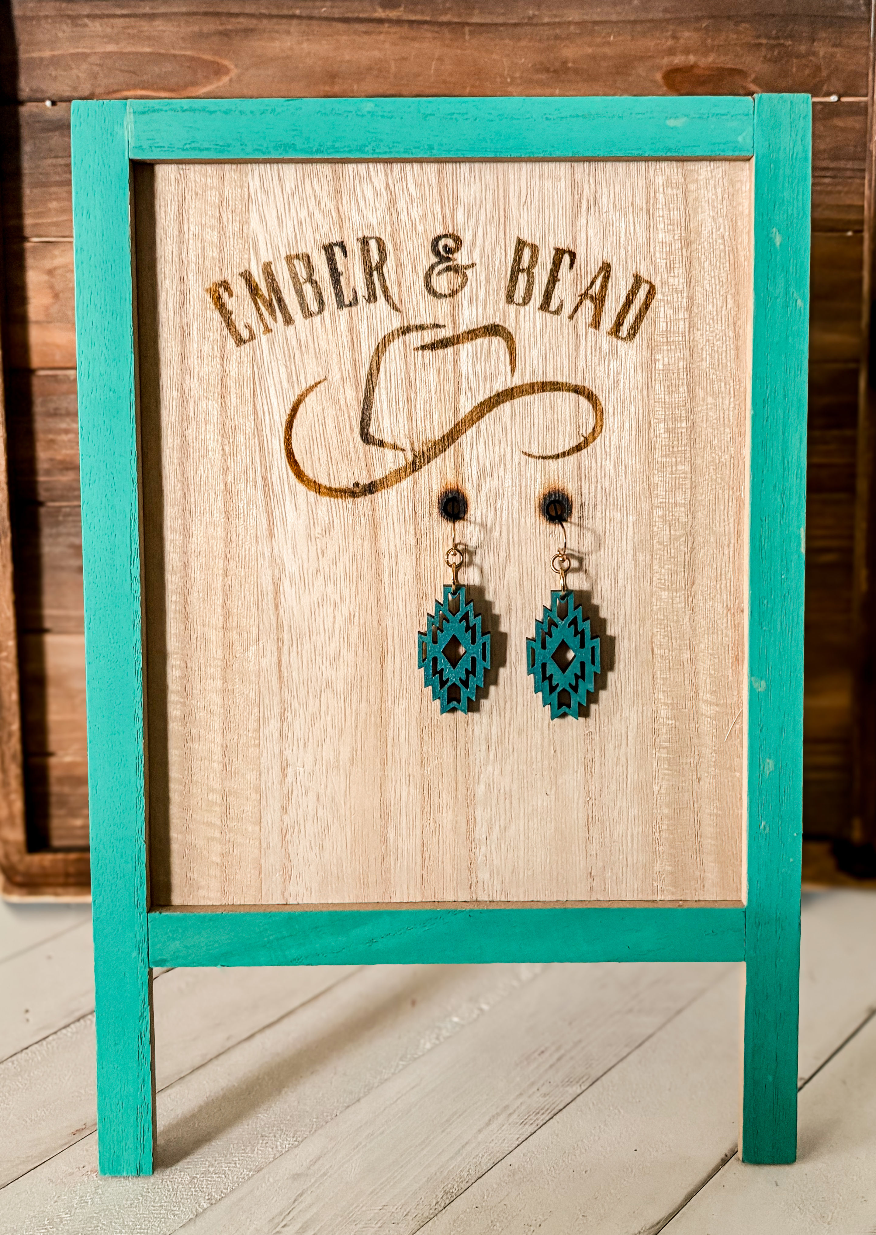 Peacock Blue Aztec Cutout Earrings