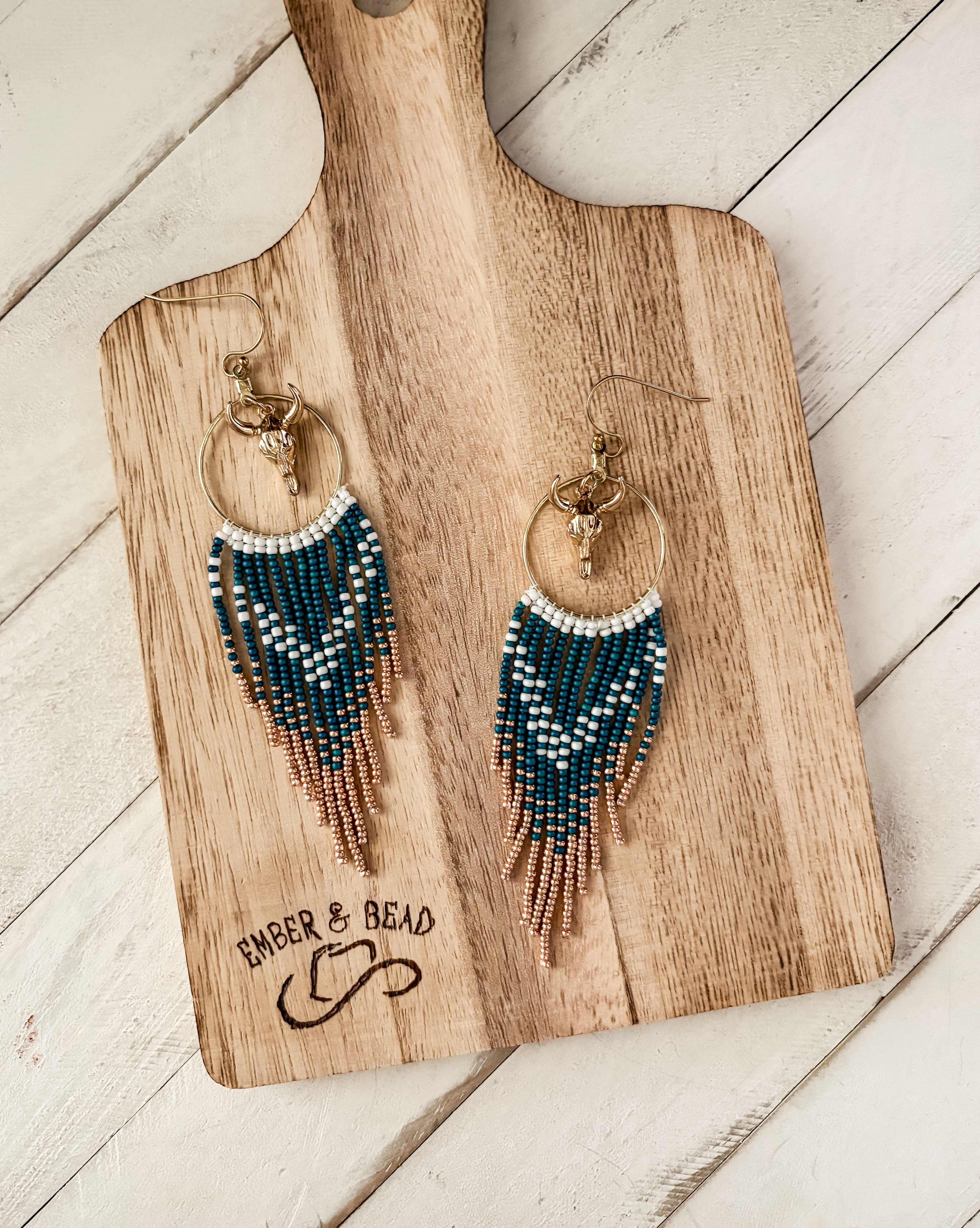 Glass Bead Western Fringe Hoop Earrings