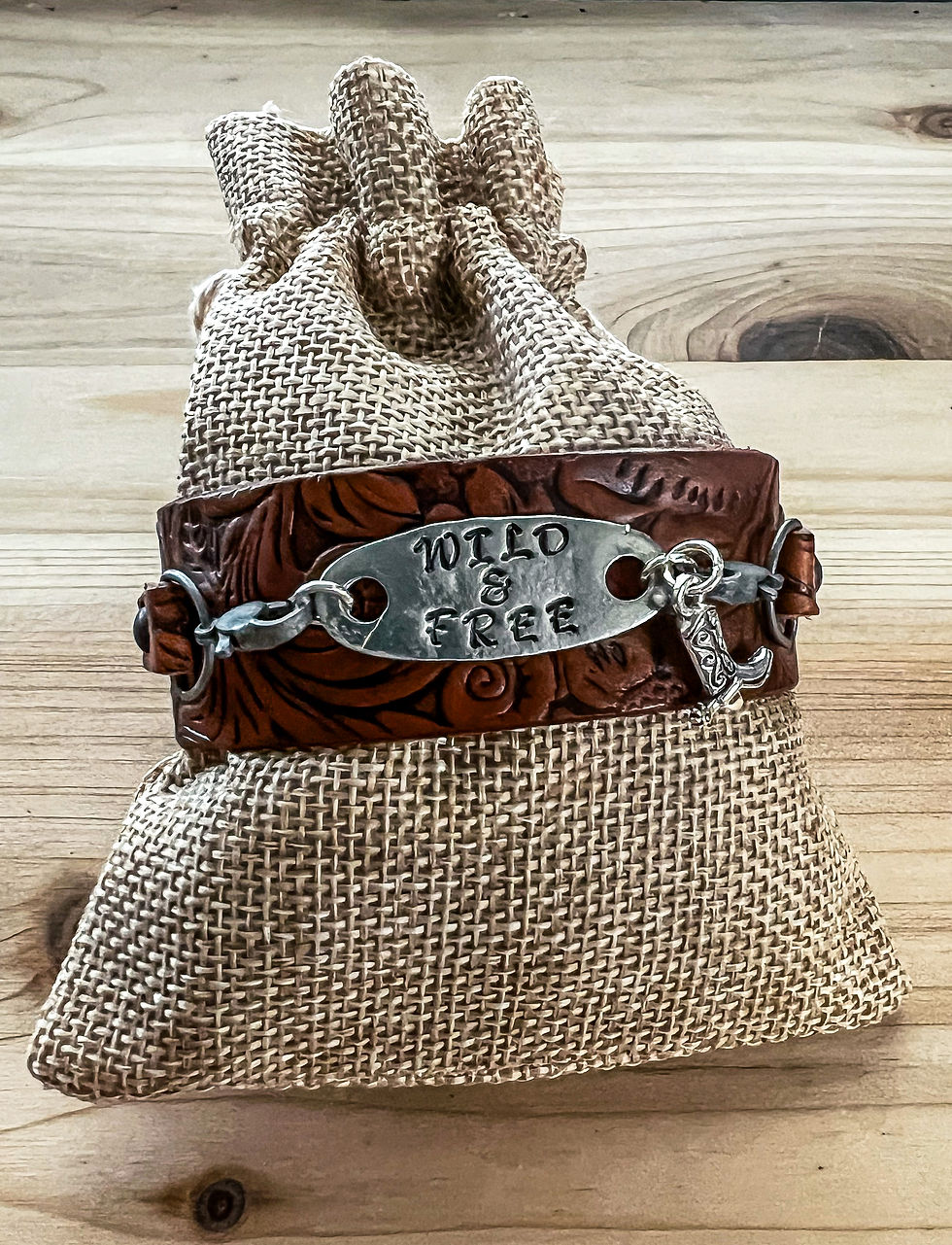 Brown Embossed Leather Cuff