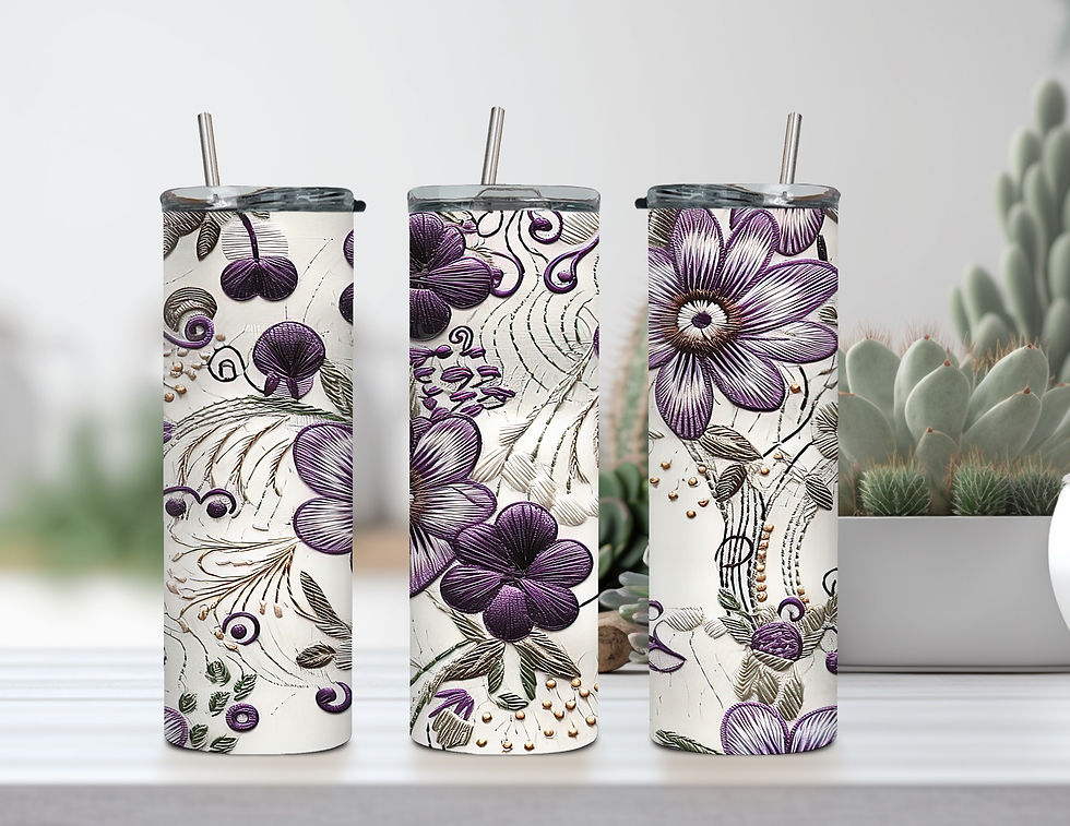 Embroidery Purple Flowers-Sublimation Tumbler