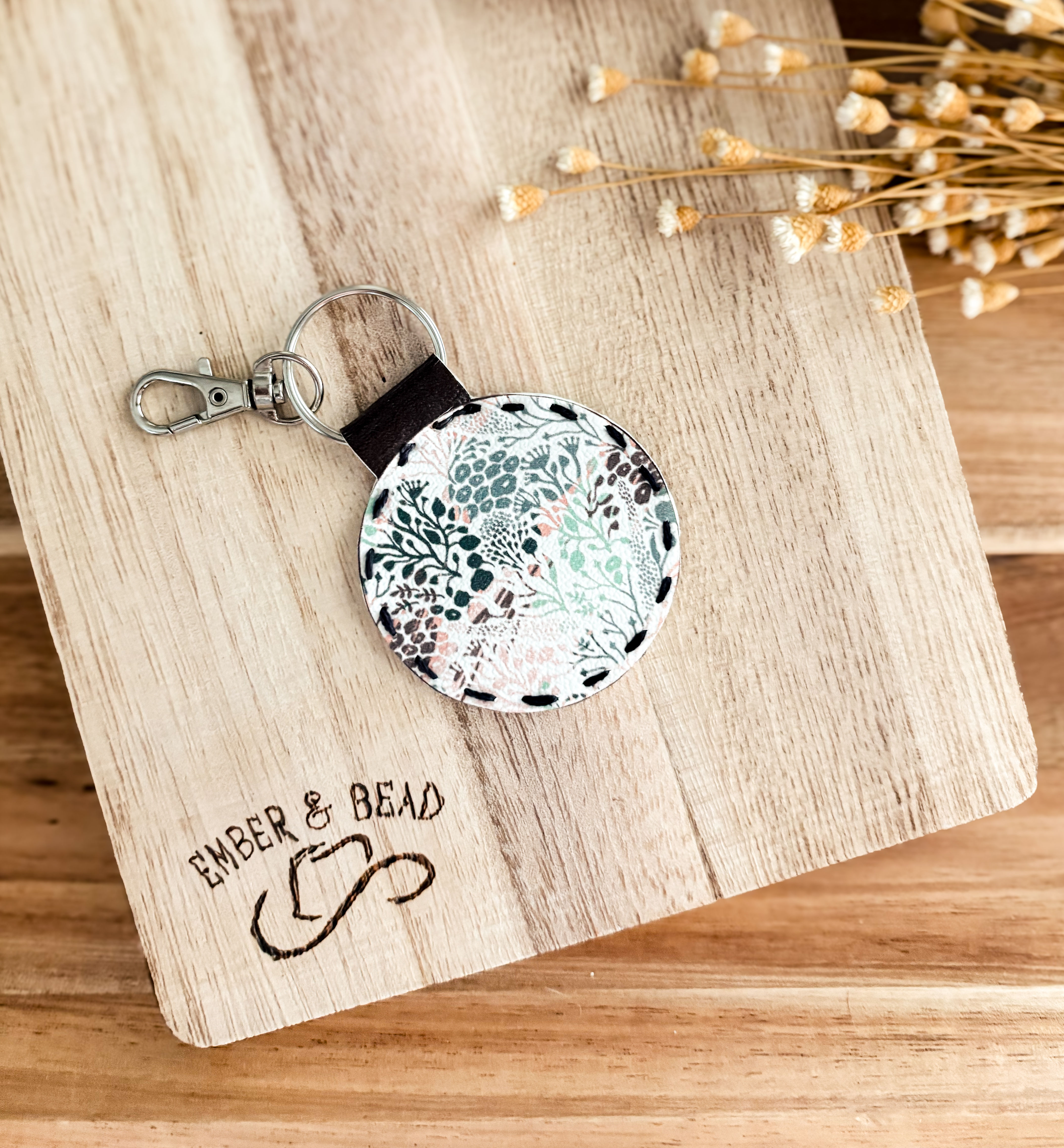 Faux Leather Round Keychain 3