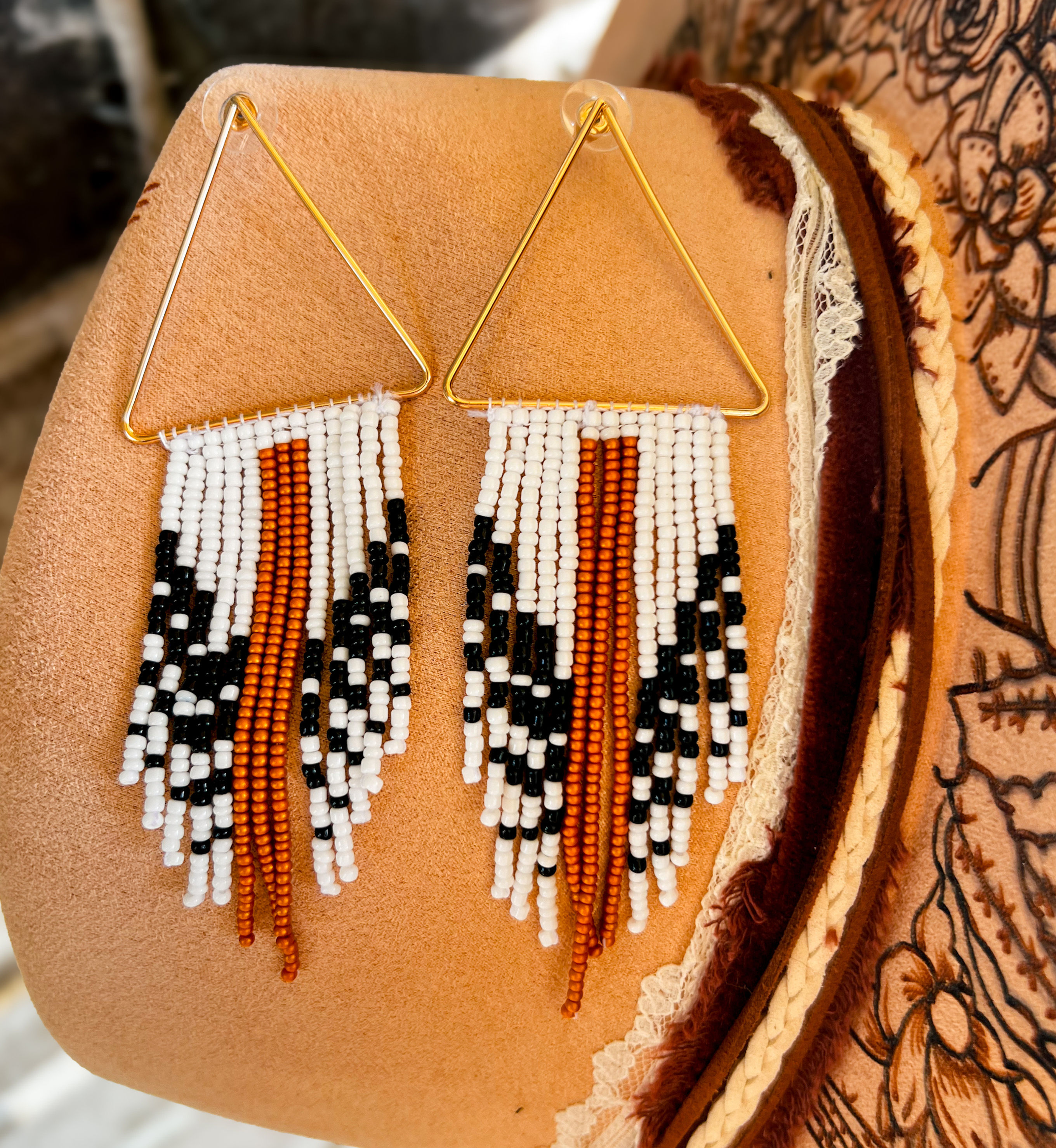 Glass Bead Western Fringe Earrings