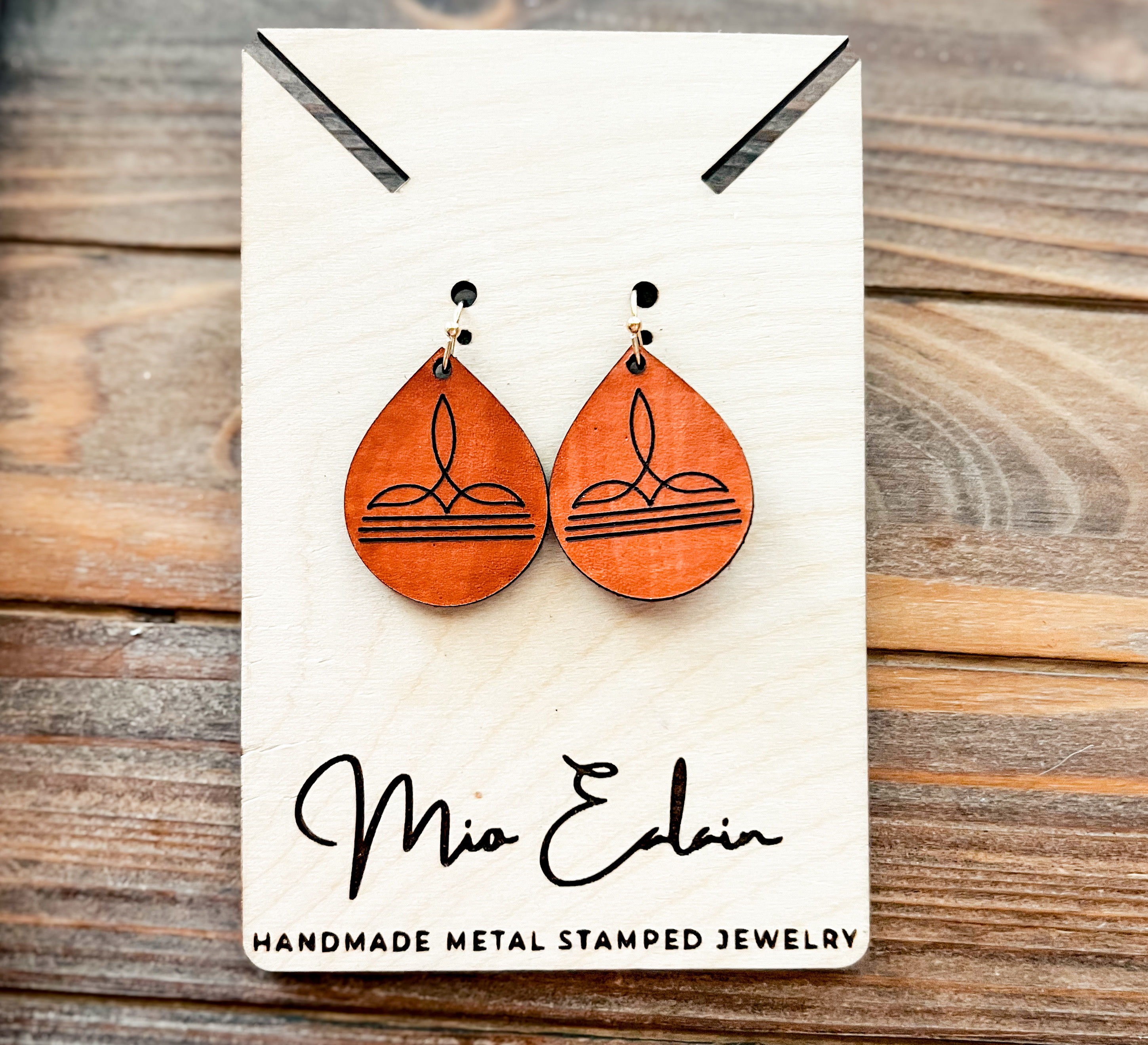 Genuine Leather boot stitch earrings