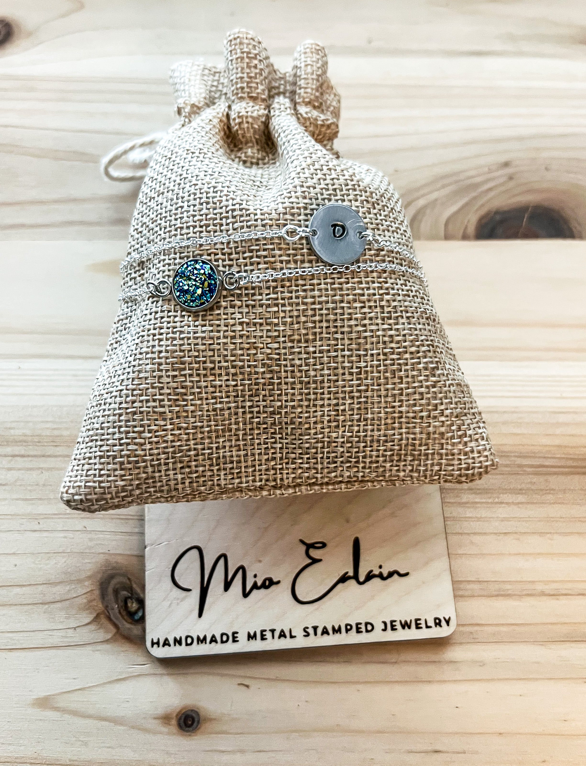 Double Chain Druzy Initial Bracelet