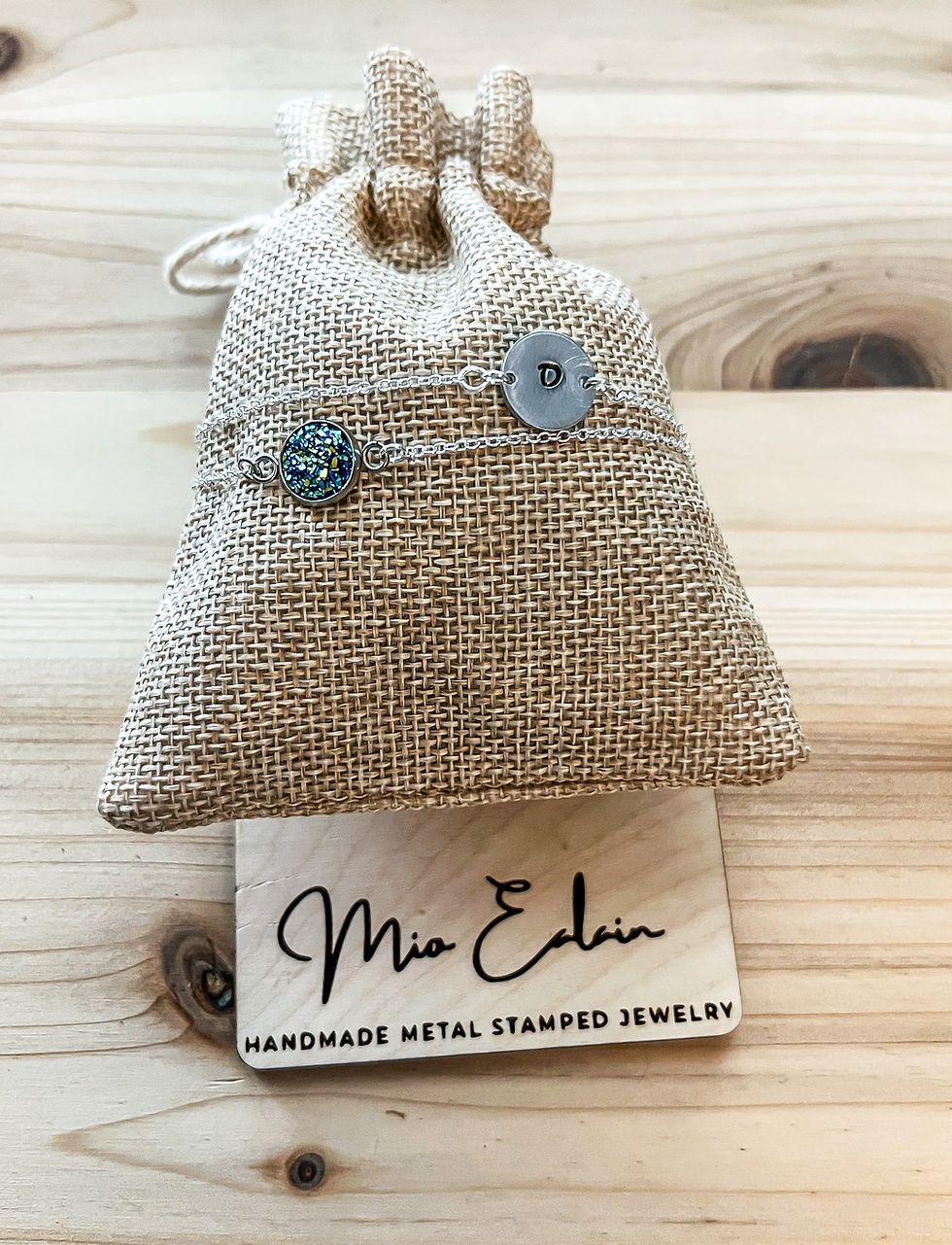 Double Chain Druzy Initial Bracelet