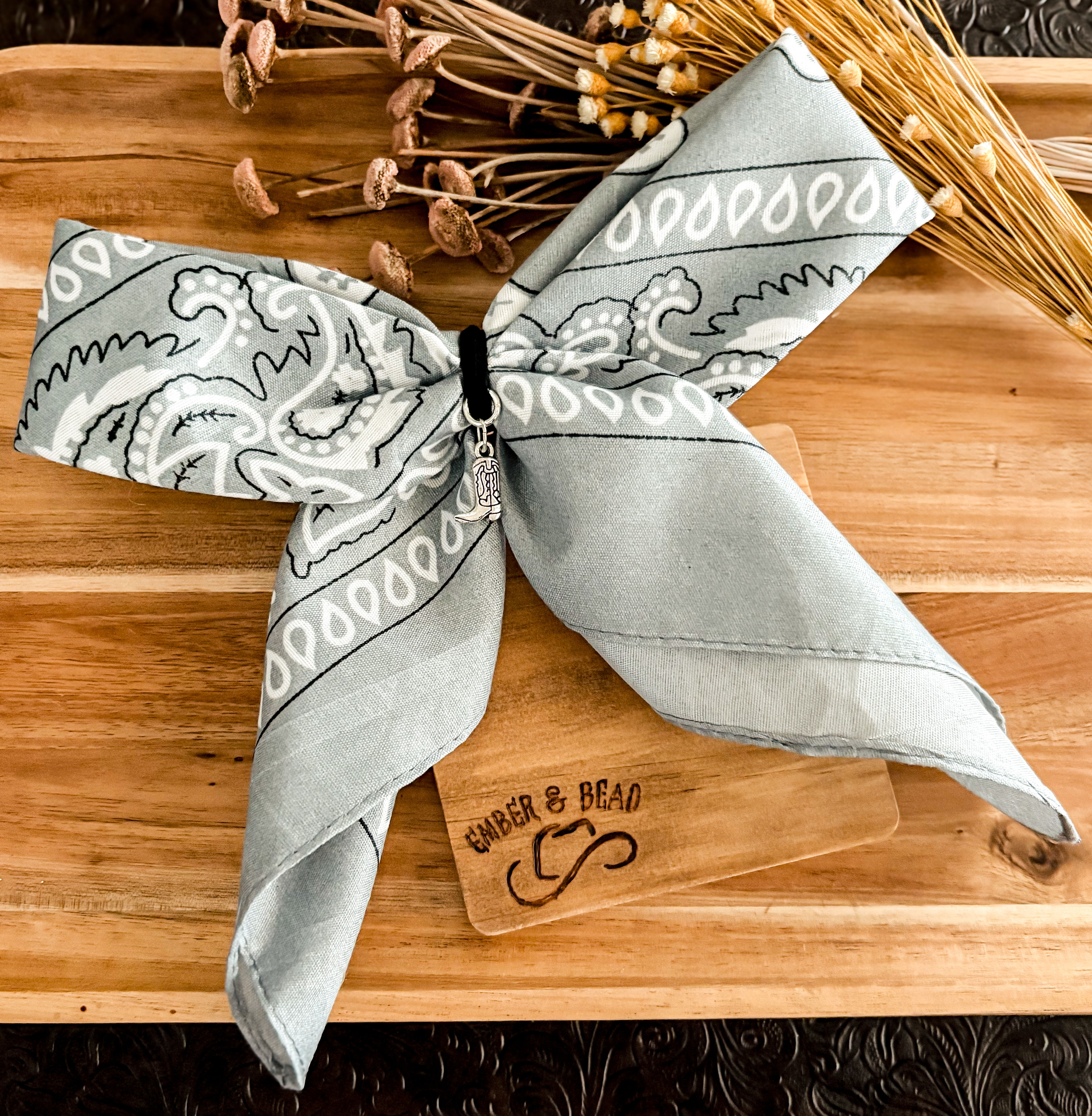 Grey Bandana Hair Bow