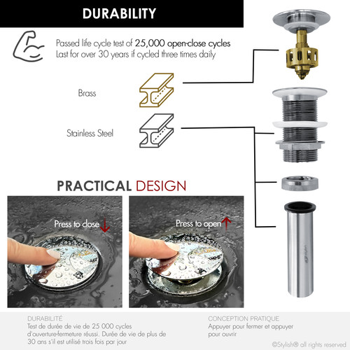 STYLISH POP-UP DRAIN NO OVERFLOW D-702C | sinksdirect.ca