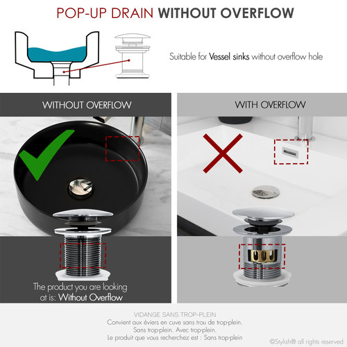 STYLISH POP-UP DRAIN NO OVERFLOW D-702C | sinksdirect.ca