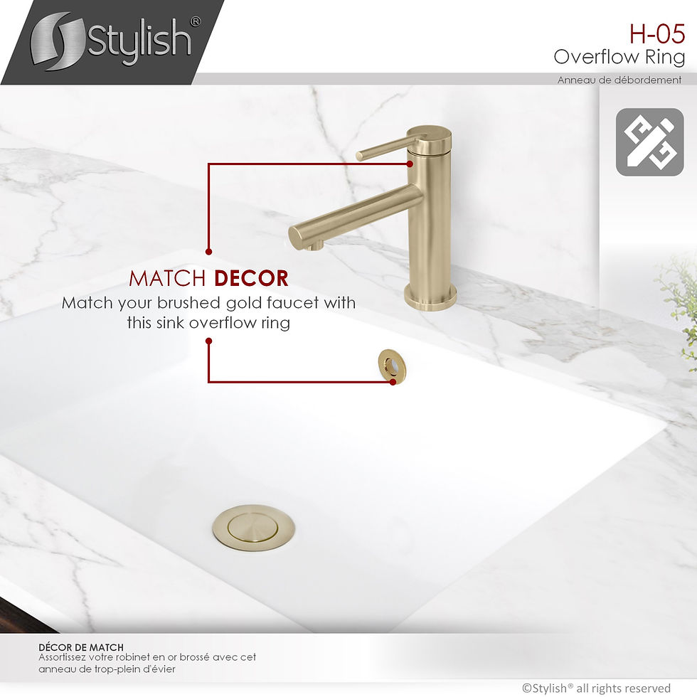Thumbnail: STYLISH Brushed Gold Sink Basin Trim Overflow Cover H-05