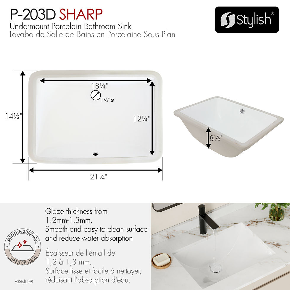 Miniature : STYLISH 21'' Undermount Bathroom Sink SHARP P-203D