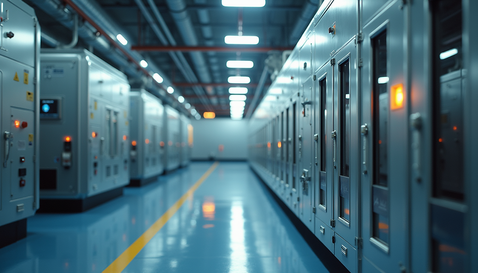 Industrial operational technology corridor, representing the OT–IT convergence at the heart of state-sponsored cyber warfare campaigns against European energy operators.